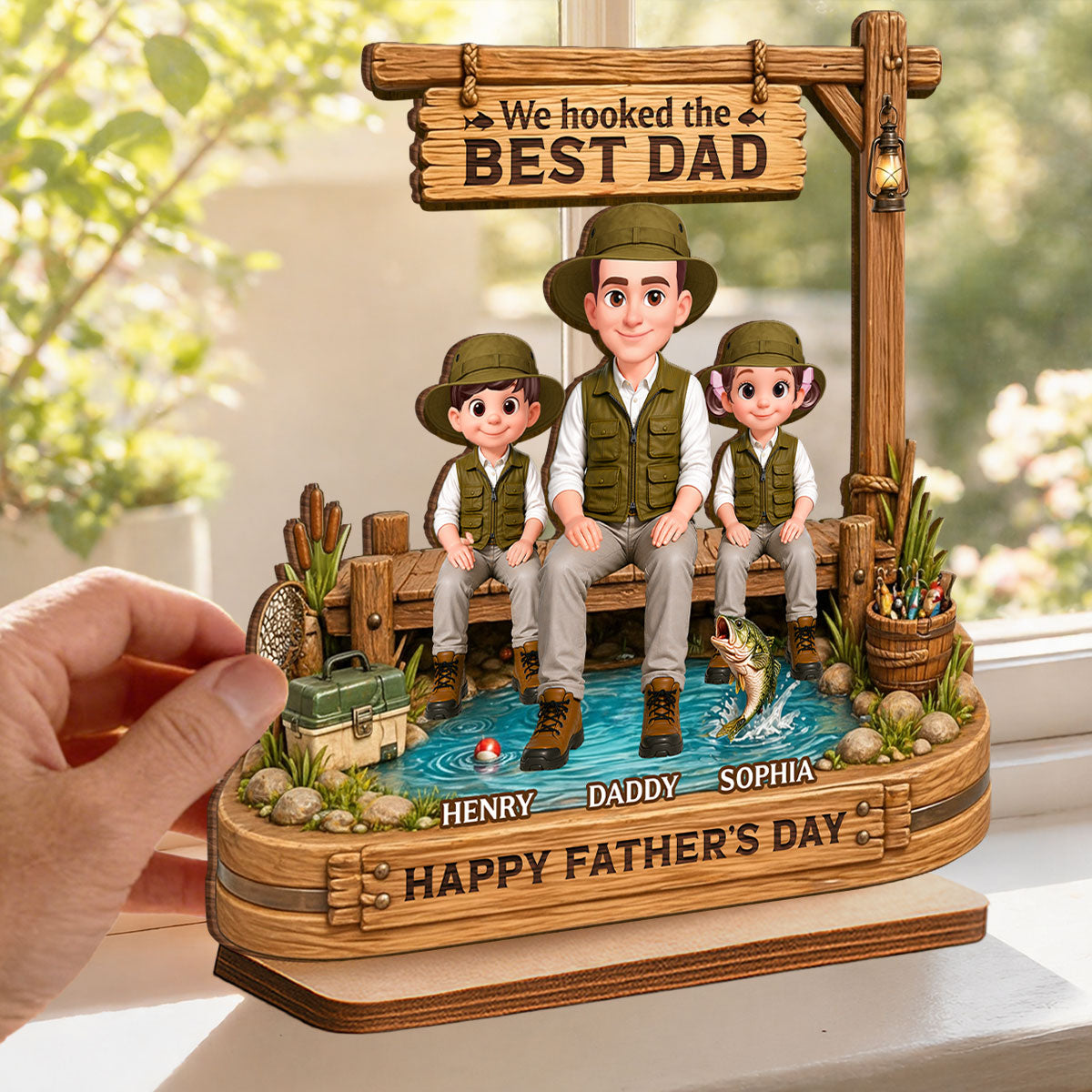 We Hooked The Best Dad Fishing - Personalized 2-Layered Wooden Plaque -  Gift For Fishing Dad, Fishing Lovers