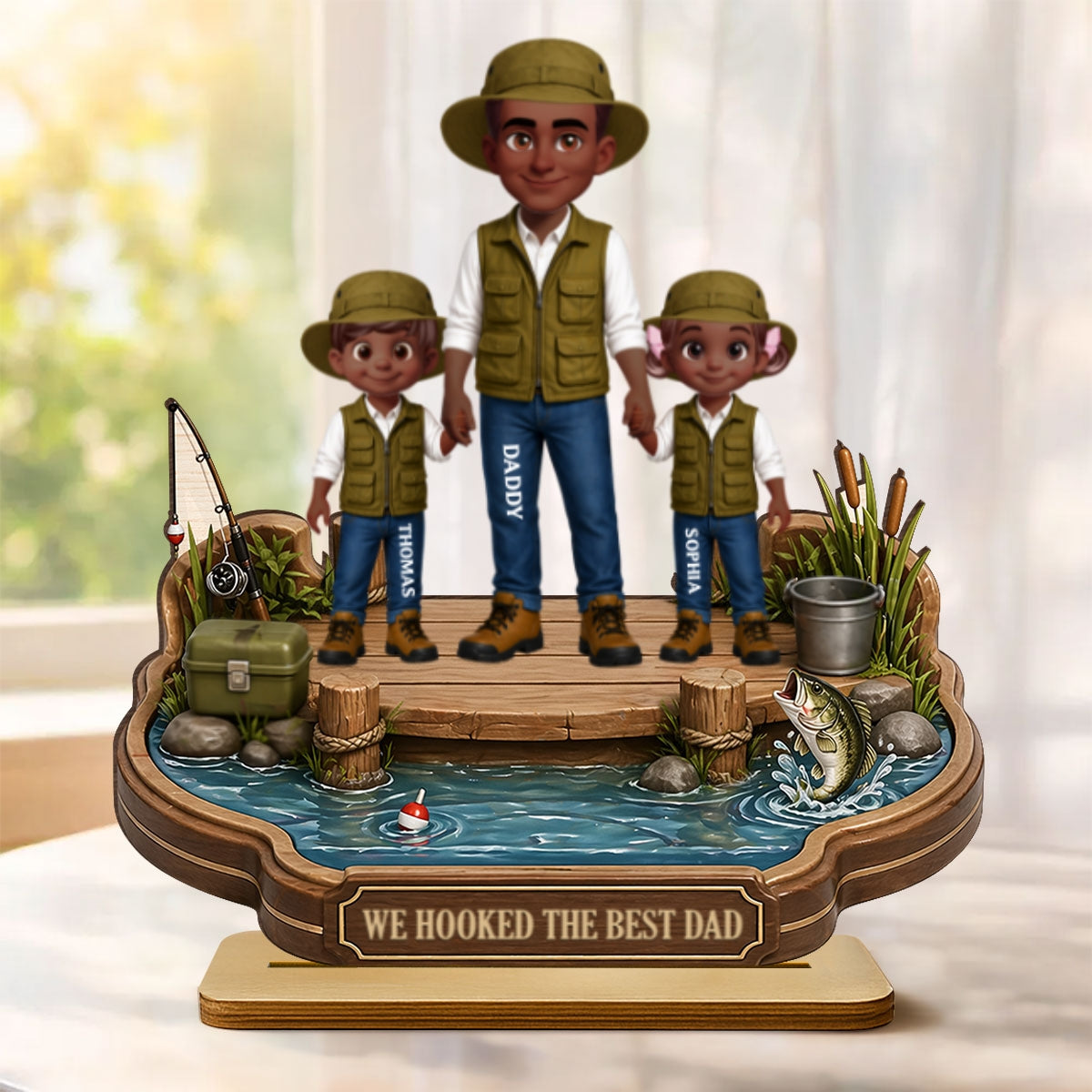 Dad's Little Fishing Partners - Personalized 2-Layered Wooden Plaque - Heartfelt Gift For Fishing Dad, Gift For Husband