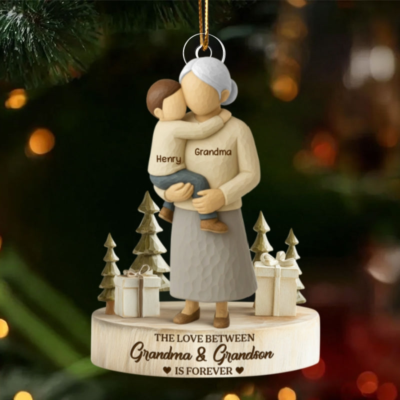 The Love Between Grandma and Grandson, Granddaughter is Forever - Personalized Acrylic Ornament - Heartwarming Christmas Gift for Grandma