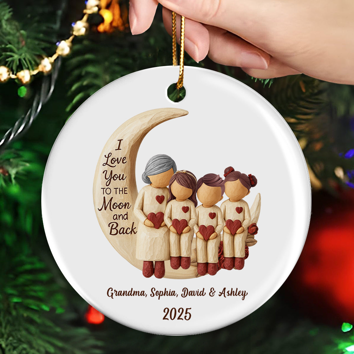 Grandma Grandpa Love You to the Moon & Back - Personalized Ceramic Ornament - Christmas Gift for Grandparents, Granchildren
