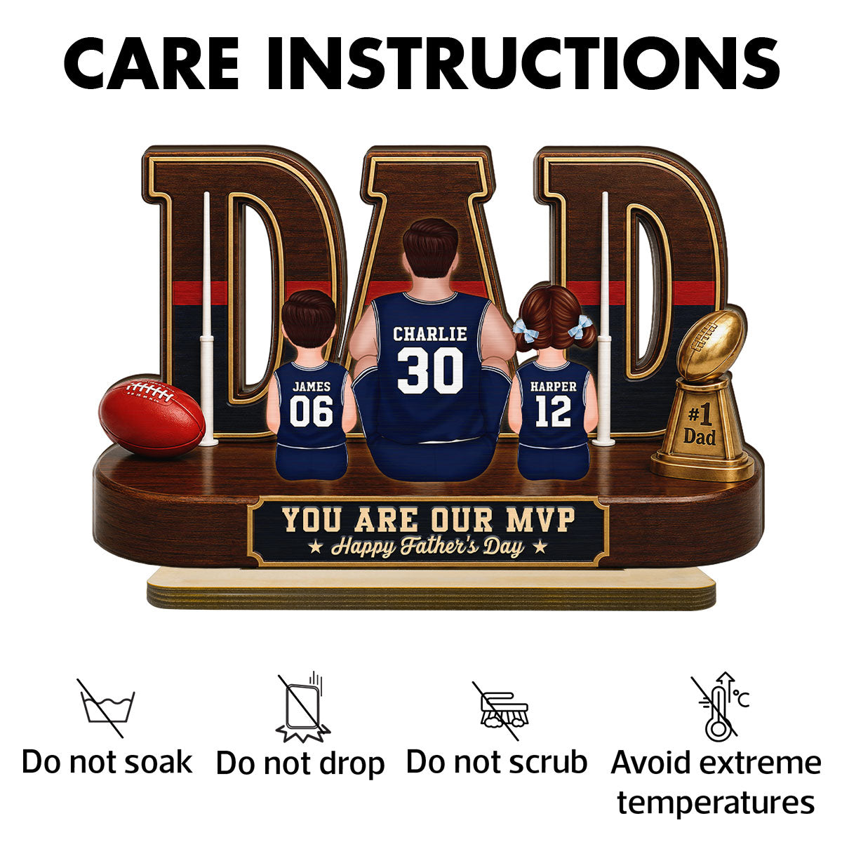 Australian Rules Football Dad Legend Daddy's Dream Team - Personalized 2-Layered Wooden Plaque - Father's Day Gift For Dad