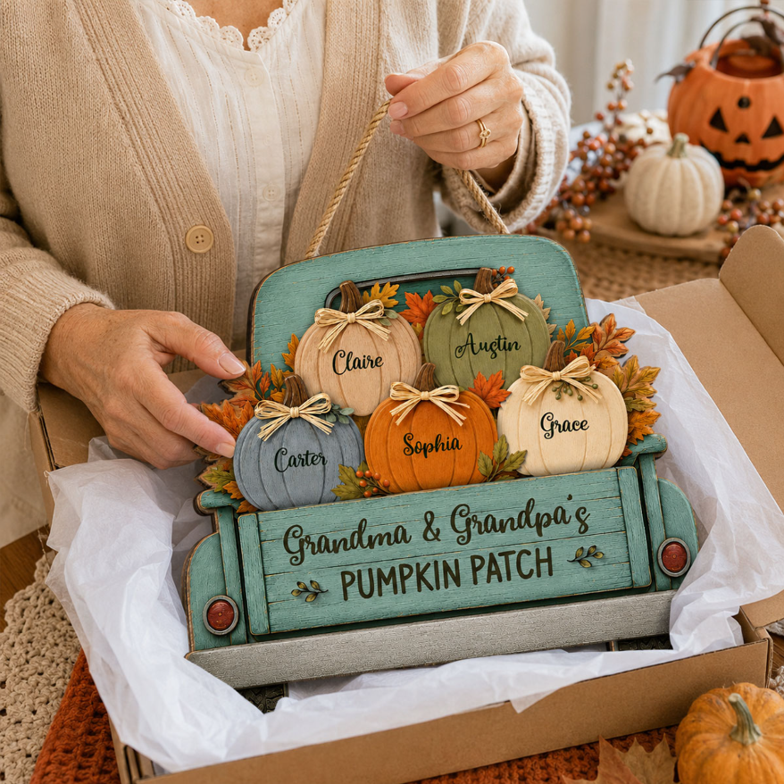 Grandma Grandpa's Pumpkin Patch Truck 2D Flat Printed - Personalized Door Hanger - Fall Season Decor For Grandparents