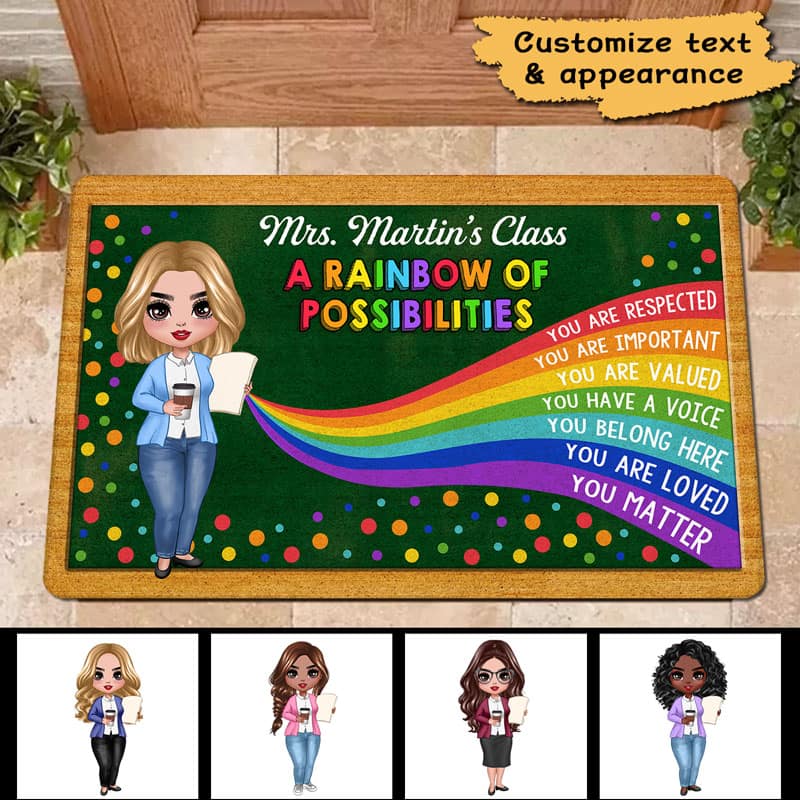 Teacher Classroom Rainbow Of Possibilities Back To School Personalized Doormat