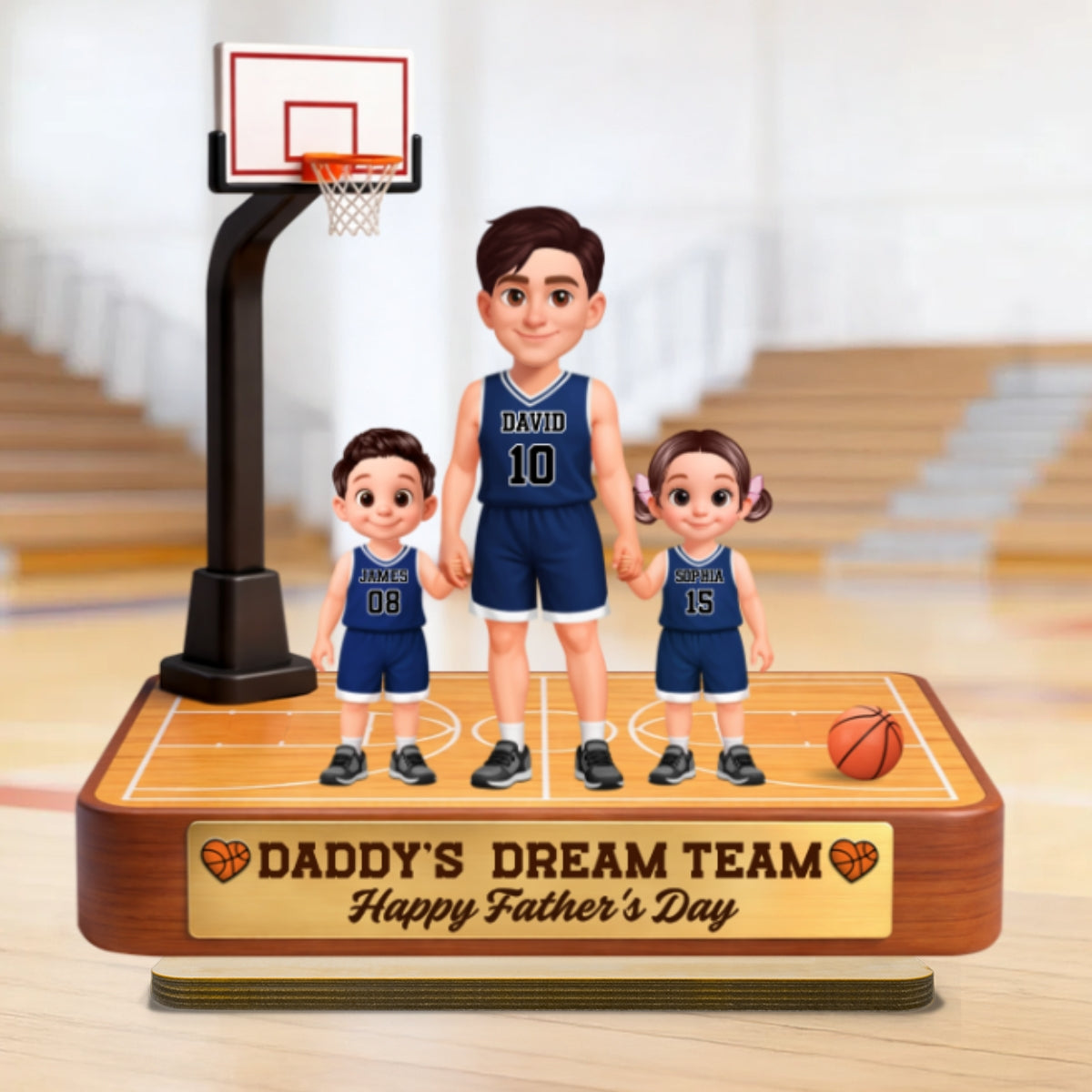 Basketball Daddy's Dream Team - Personalized 2-Layered Wooden Plaque -  Gift For Dad, Husband