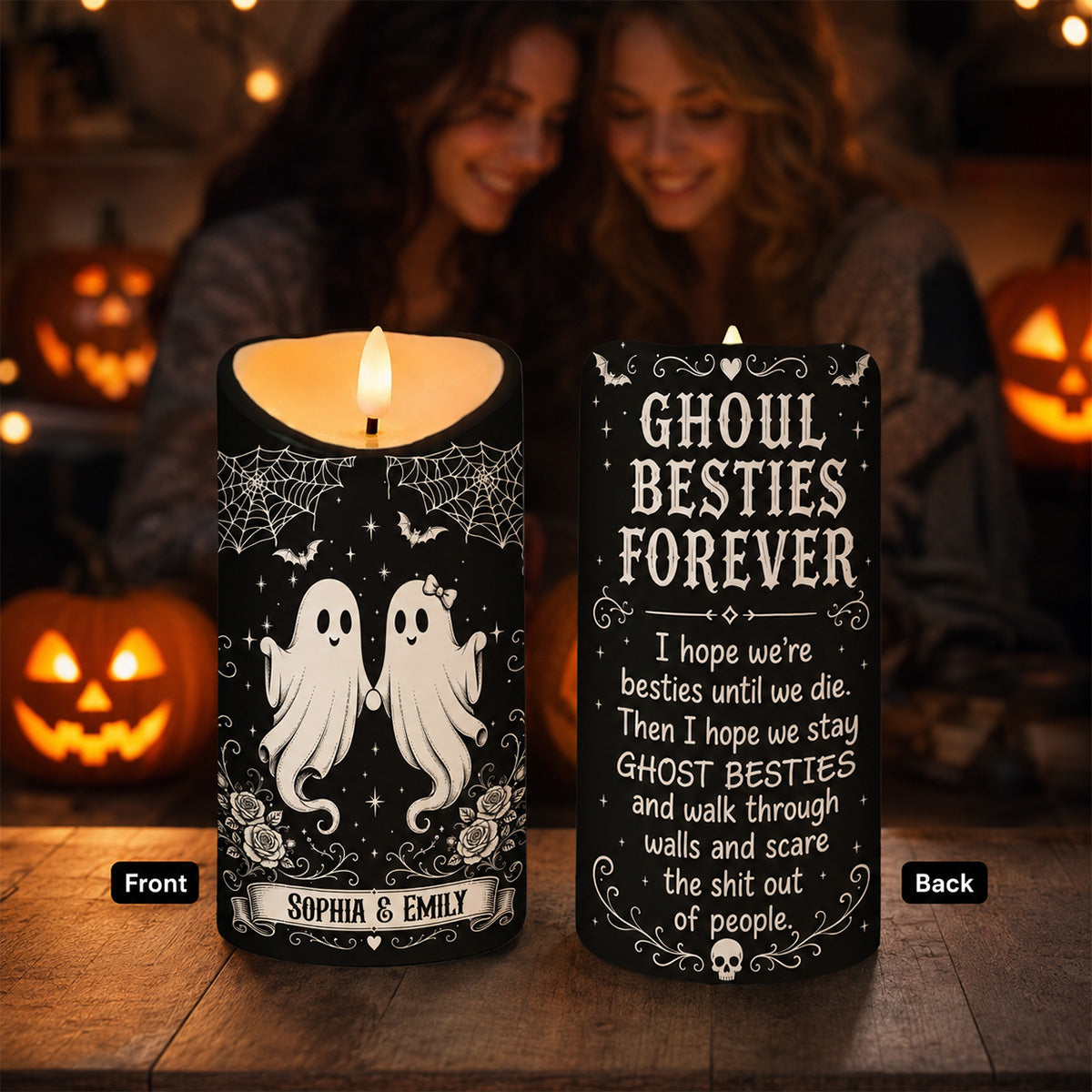 Ghoul Besties Forever Until We Die - Personalized LED Candle - Funny Work Bestie Gift, Halloween Keepsake For Best Friends