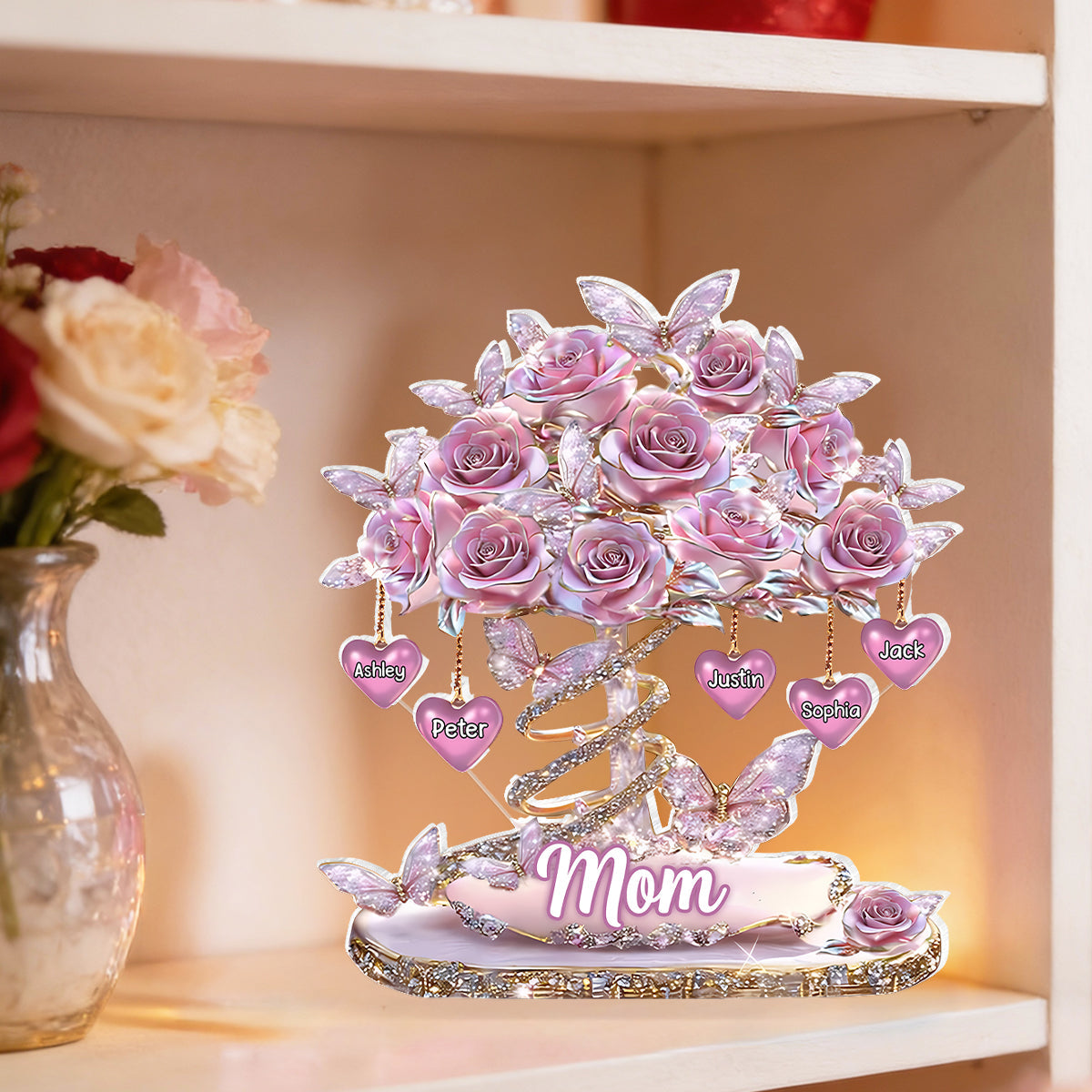 Best Mom Ever Heart Tree - Personalized Acrylic Block Plaque - Heartfelt Gift For Mom, Grandma
