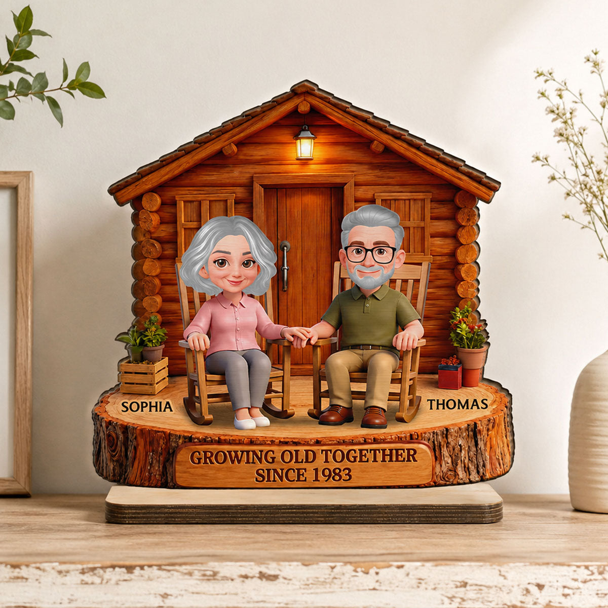 Endless Love Couple Growing Old Together Cabin Wood House - Personalized 2-Layered Wooden Plaque - Anniversary Gift For Couple