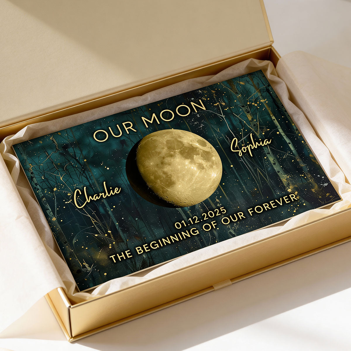 Night In The Forest Couple Custom Moon Phase Anniversary Date - Personalized Poster - Heartfelt Anniversary Gift, Valentine Gift, Wedding Gift For Couple