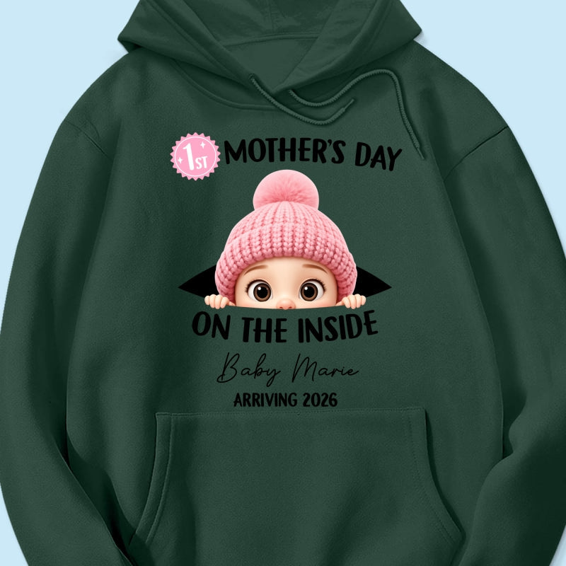 First Mother's Day on the Inside - Personalized Shirt - Baby Arriving Gift, Custom Pregnancy Announcement Tee