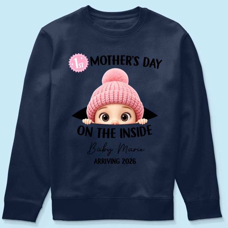 First Mother's Day on the Inside - Personalized Shirt - Baby Arriving Gift, Custom Pregnancy Announcement Tee