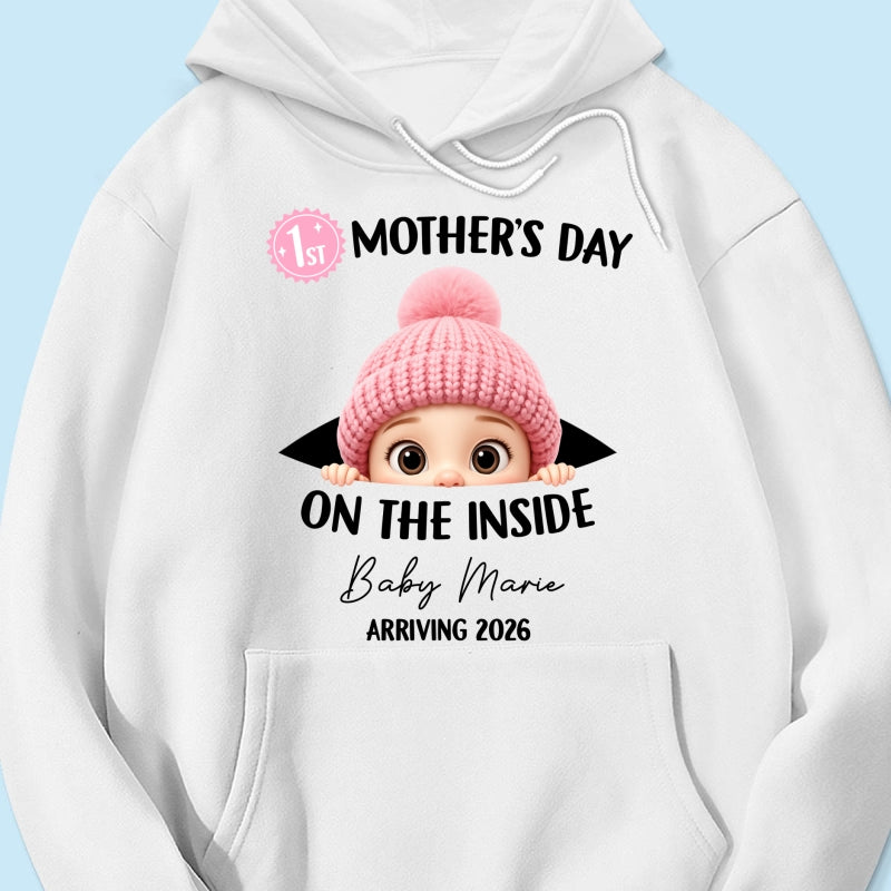 First Mother's Day on the Inside - Personalized Shirt - Baby Arriving Gift, Custom Pregnancy Announcement Tee