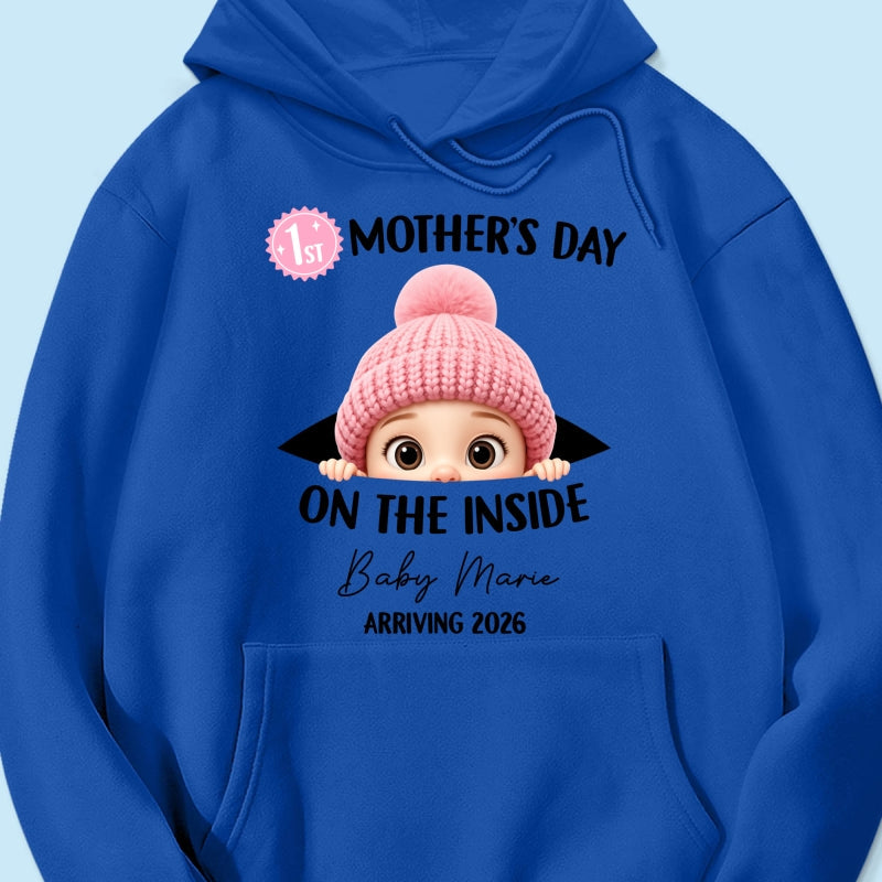 First Mother's Day on the Inside - Personalized Shirt - Baby Arriving Gift, Custom Pregnancy Announcement Tee