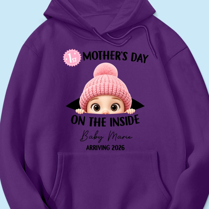 First Mother's Day on the Inside - Personalized Shirt - Baby Arriving Gift, Custom Pregnancy Announcement Tee