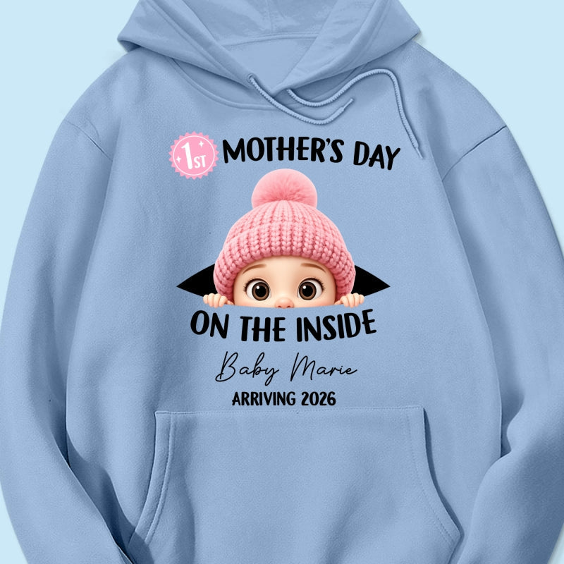 First Mother's Day on the Inside - Personalized Shirt - Baby Arriving Gift, Custom Pregnancy Announcement Tee