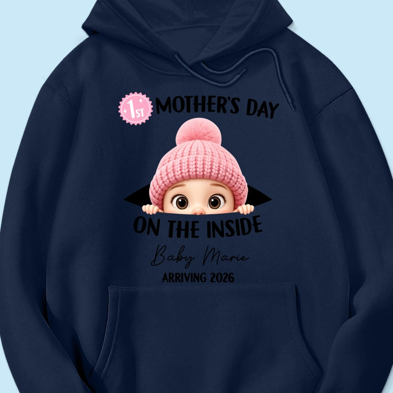 First Mother's Day on the Inside - Personalized Shirt - Baby Arriving Gift, Custom Pregnancy Announcement Tee