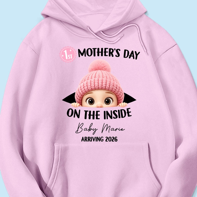 First Mother's Day on the Inside - Personalized Shirt - Baby Arriving Gift, Custom Pregnancy Announcement Tee