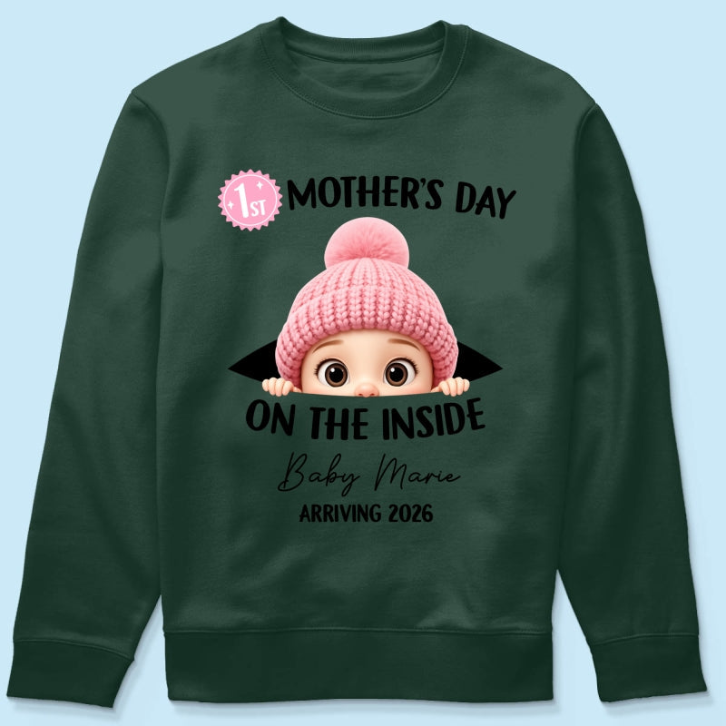 First Mother's Day on the Inside - Personalized Shirt - Baby Arriving Gift, Custom Pregnancy Announcement Tee