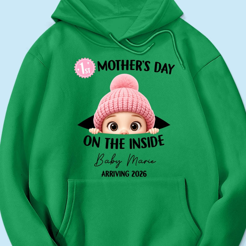First Mother's Day on the Inside - Personalized Shirt - Baby Arriving Gift, Custom Pregnancy Announcement Tee