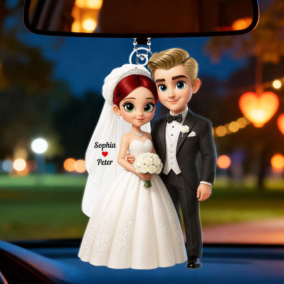 3D Cartoon Married Couple - Personalized Car Hanger - Gift for Couple
