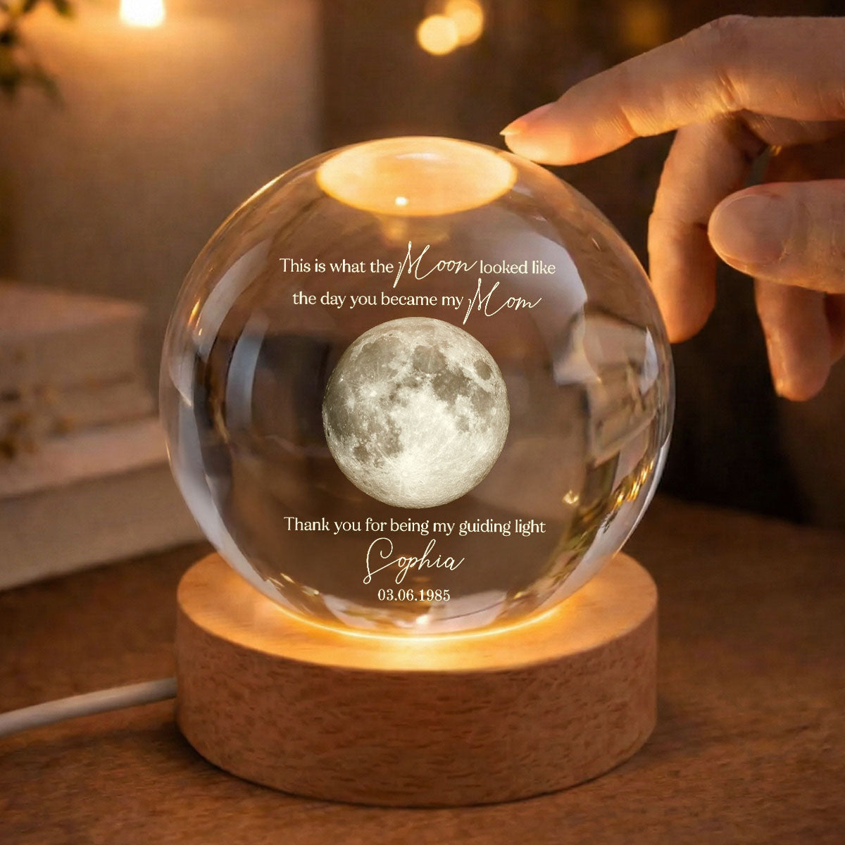 Thank You for Being My Guiding Light Mom - Personalized Crystal Ball LED Night Light - Sentimental Mother's Day Gift for Mom
