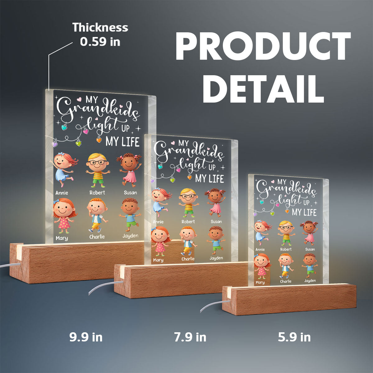 My Grandkids Light Up My Life - Personalized Acrylic Block LED Night Light - Heartfelt Gift for Grandma