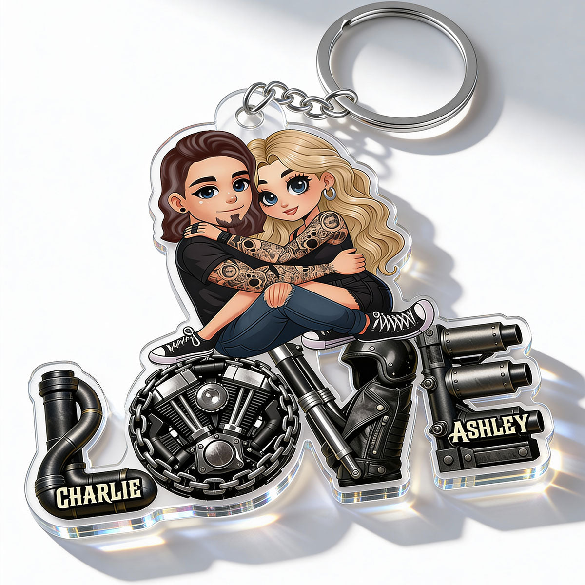 Biker Couple Together - Personalized Acrylic Keychain - Gift For Bikers, Gift For Him, For Her