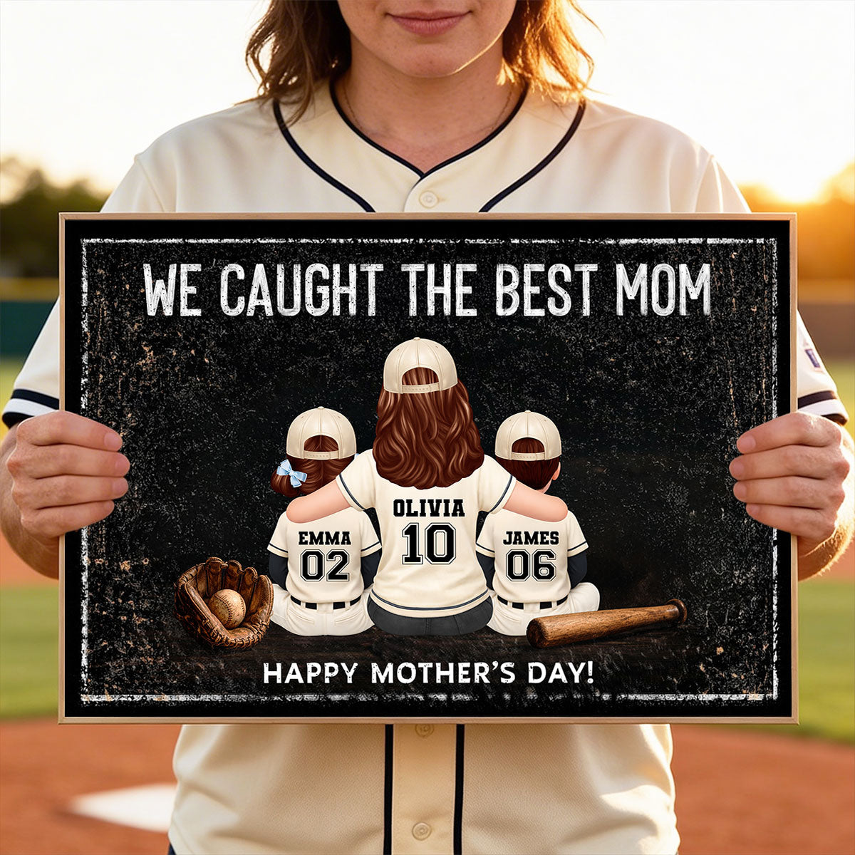 We Caught The Best Mom, Baseball Mom And Kids - Personalized Poster - Heartfelt Mother's Day Gift for Mom, Wife