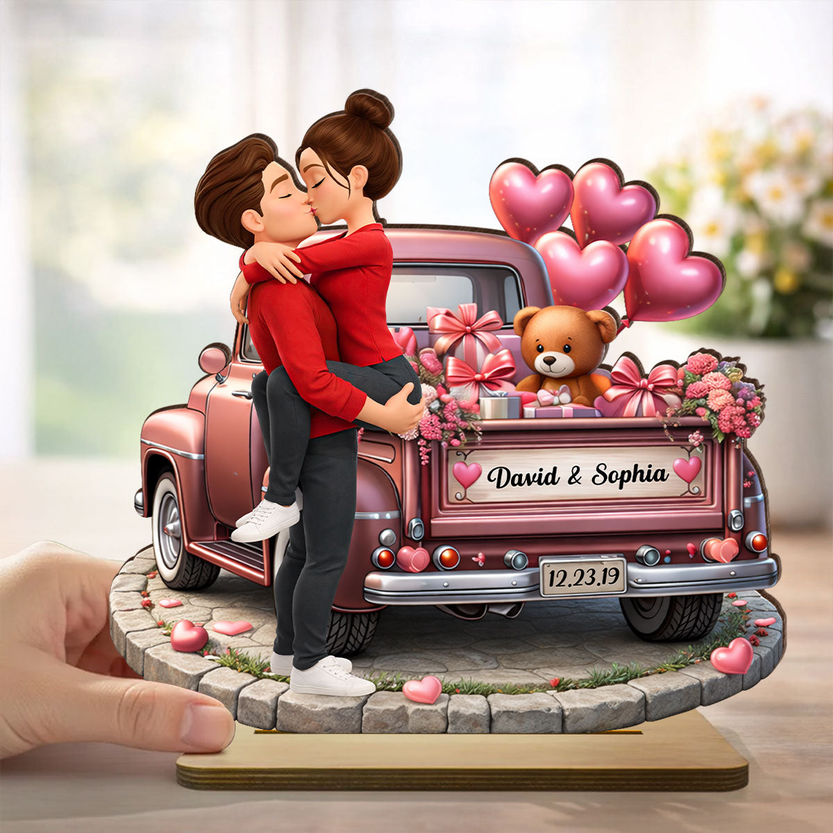 Valentine Truck Couple Kissing - Personalized 2-Layered Wooden Plaque - Anniversary, Valentine's Day Gift, Gift For Him, Gift For Her