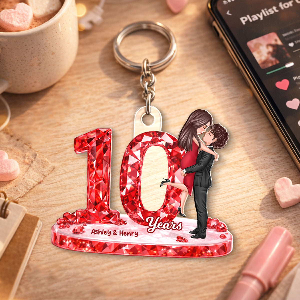 Couple Hugging Kissing Anniversary Date 3D Crystal Effect - Personalized Acrylic Keychain - Sentimental Gift for Her, Gift for Him
