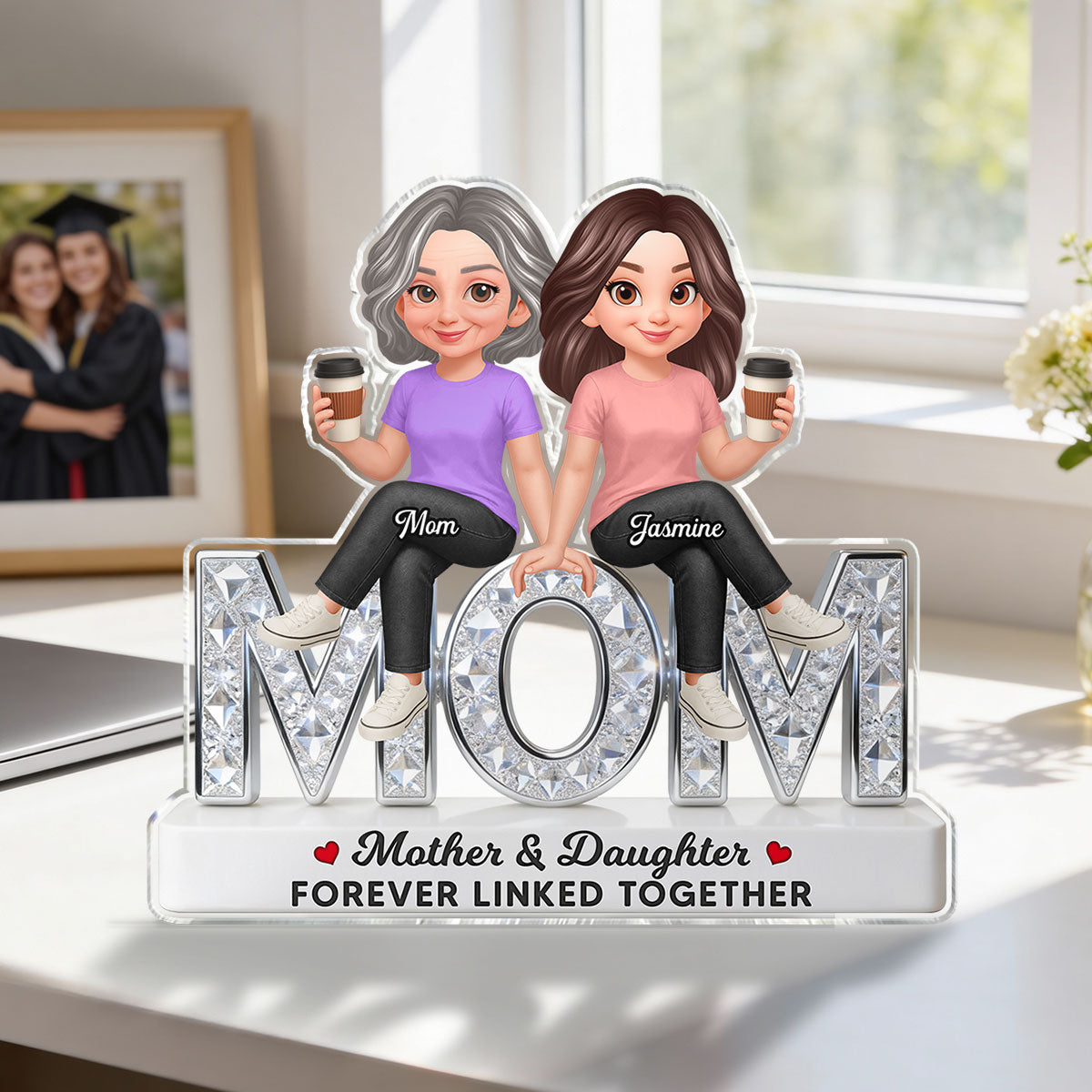 Beautiful Mom And Daughters Forever Love - Personalized Acrylic Block Plaque - Mother's Day Gift For Mom