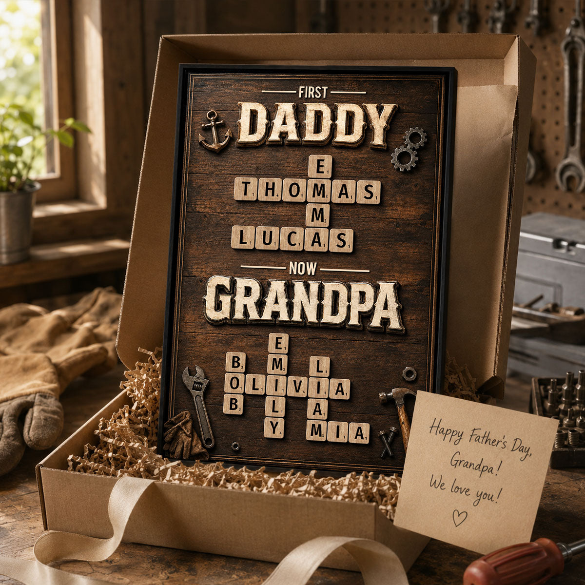 First Dad Now Grandpa Crossword Puzzle Art - Personalized Poster - Father's Day Gift for Dad, Grandpa