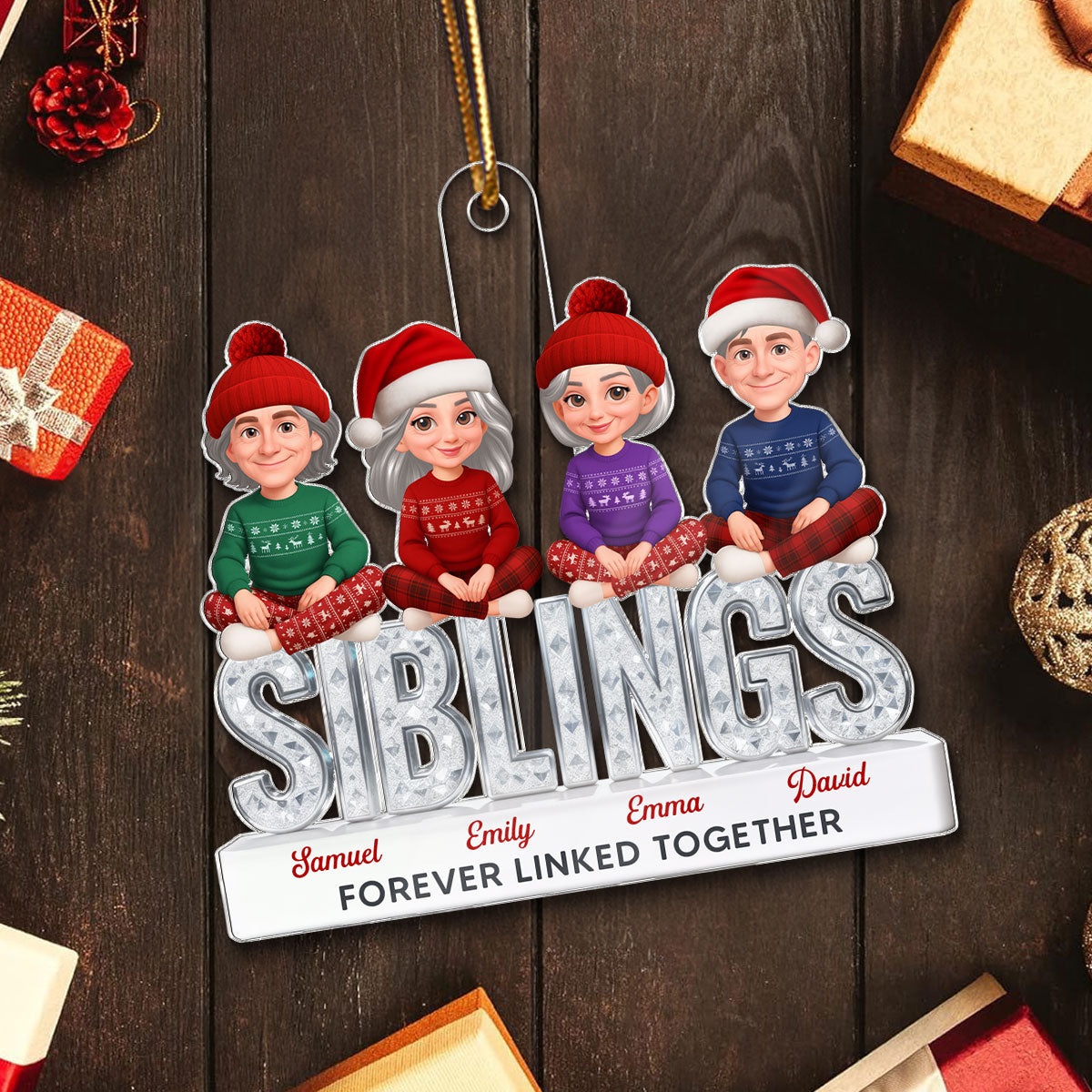 3D Shining Effect Siblings Brothers And Sisters - Personalized Acrylic Ornament - Christmas Gift For Siblings