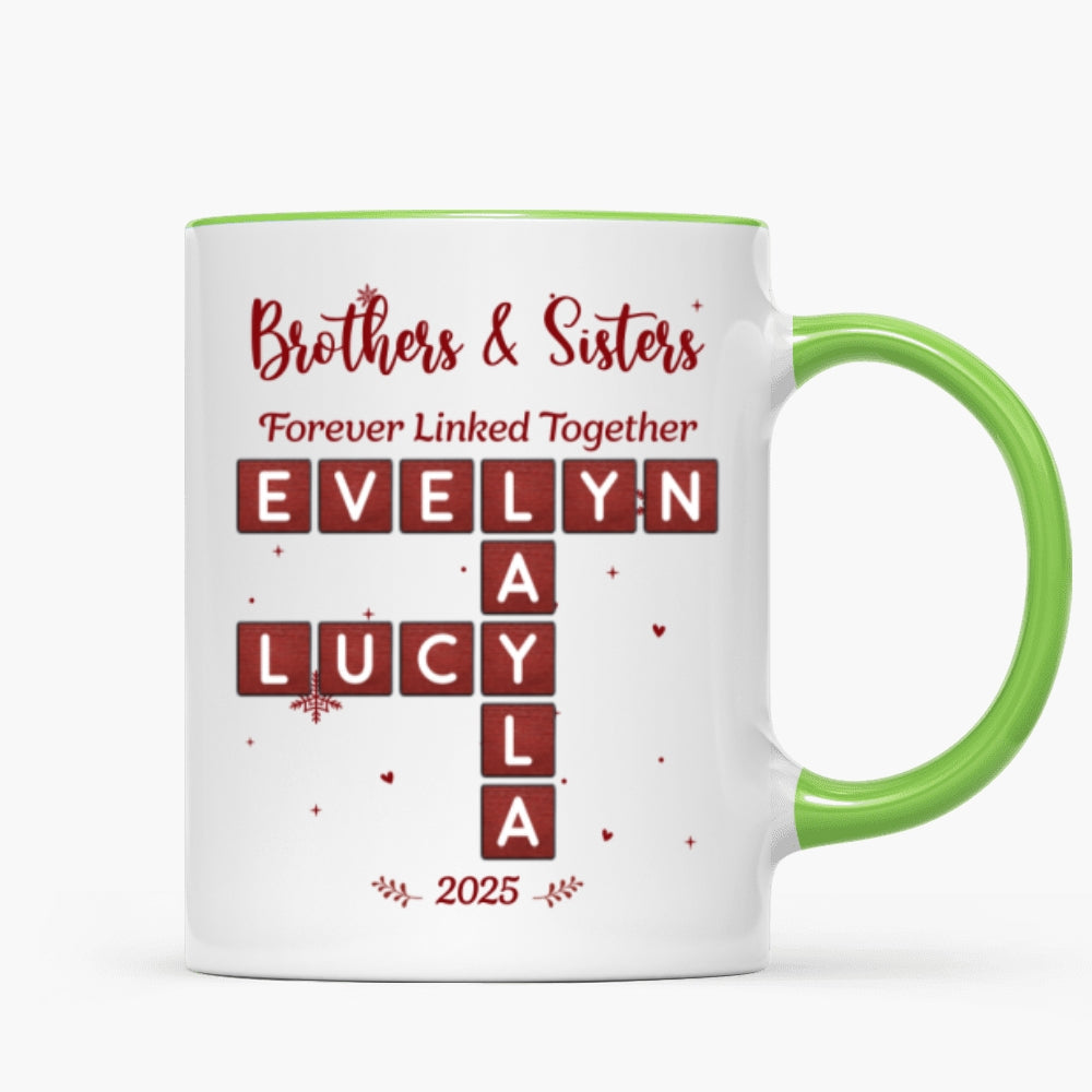 Festive Christmas Brothers Sisters Crossword Puzzle Art - Personalized Mug - Christmas Gift For Siblings, Brothers, Sisters