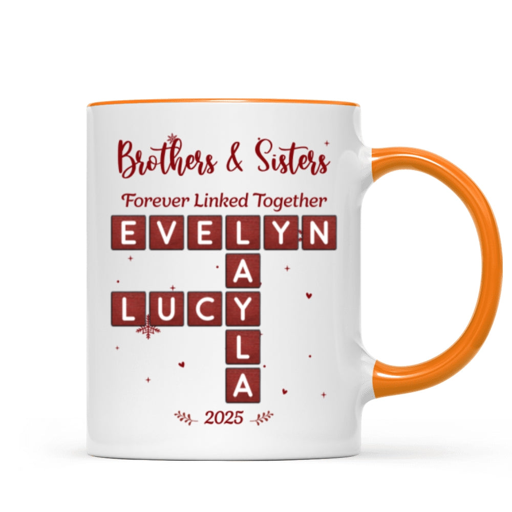 Festive Christmas Brothers Sisters Crossword Puzzle Art - Personalized Mug - Christmas Gift For Siblings, Brothers, Sisters