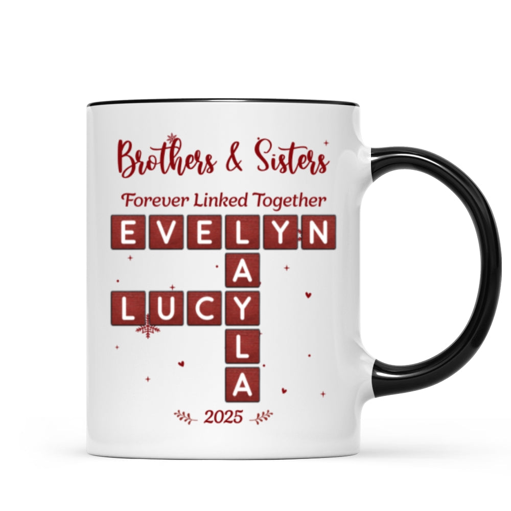 Festive Christmas Brothers Sisters Crossword Puzzle Art - Personalized Mug - Christmas Gift For Siblings, Brothers, Sisters