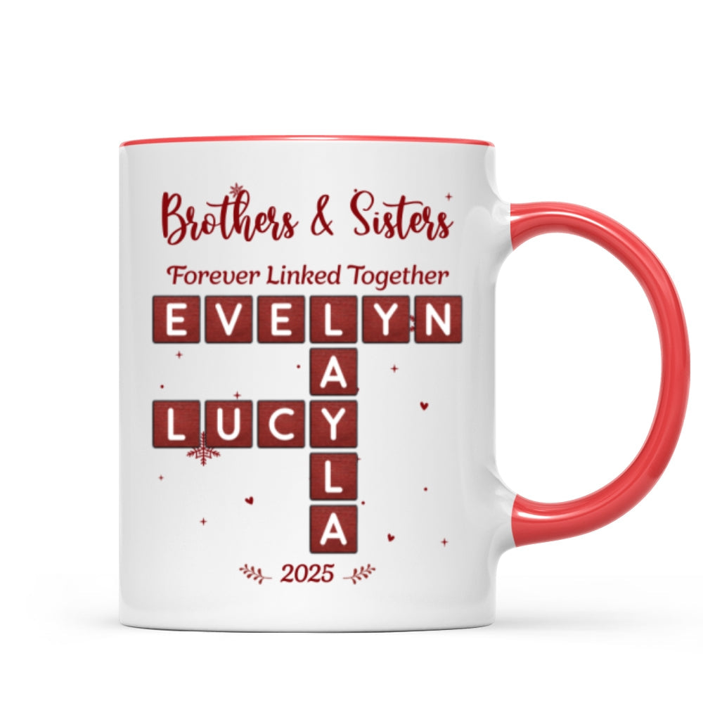Festive Christmas Brothers Sisters Crossword Puzzle Art - Personalized Mug - Christmas Gift For Siblings, Brothers, Sisters