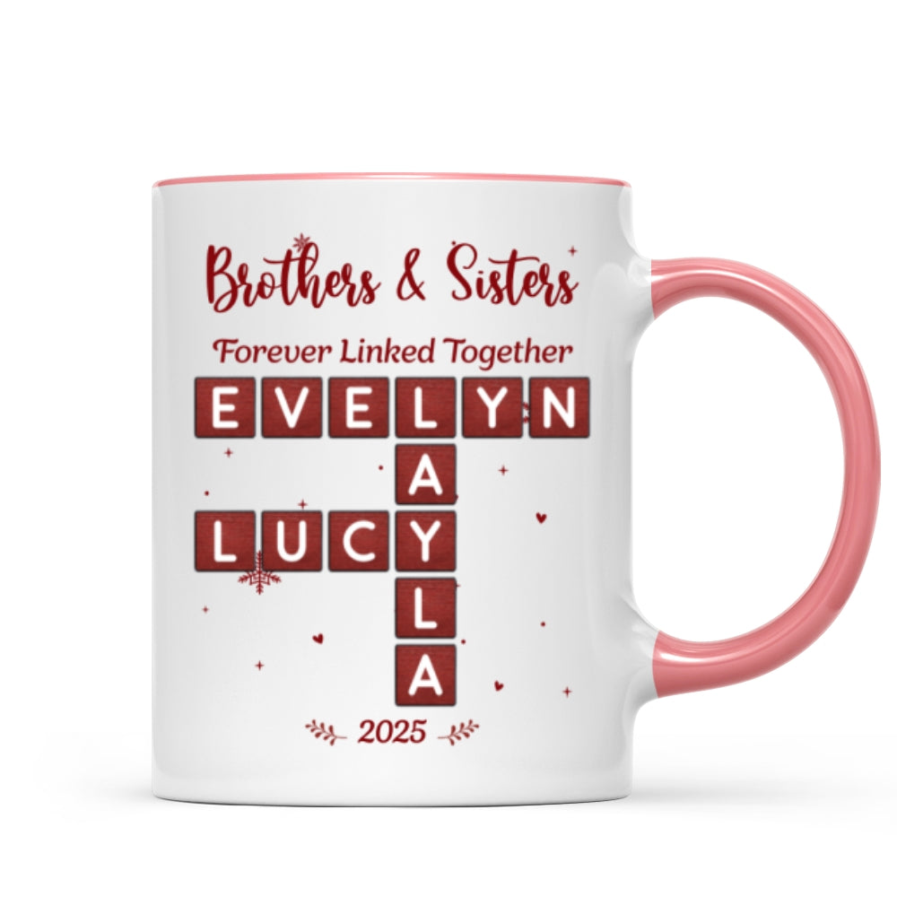 Festive Christmas Brothers Sisters Crossword Puzzle Art - Personalized Mug - Christmas Gift For Siblings, Brothers, Sisters