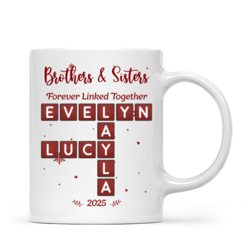 Festive Christmas Brothers Sisters Crossword Puzzle Art - Personalized Mug - Christmas Gift For Siblings, Brothers, Sisters