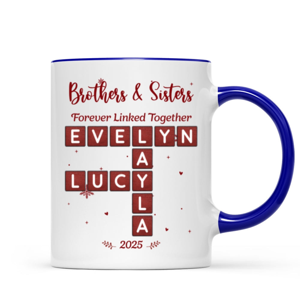Festive Christmas Brothers Sisters Crossword Puzzle Art - Personalized Mug - Christmas Gift For Siblings, Brothers, Sisters