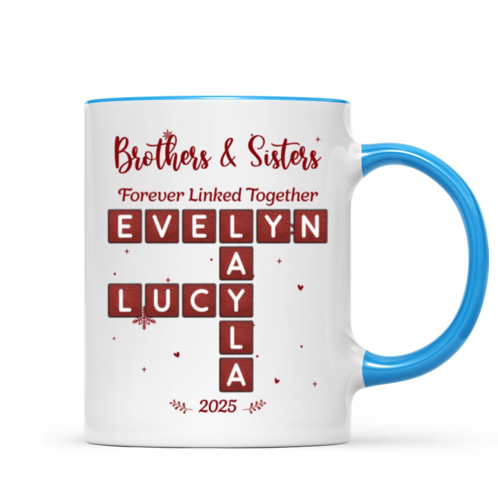 Festive Christmas Brothers Sisters Crossword Puzzle Art - Personalized Mug - Christmas Gift For Siblings, Brothers, Sisters