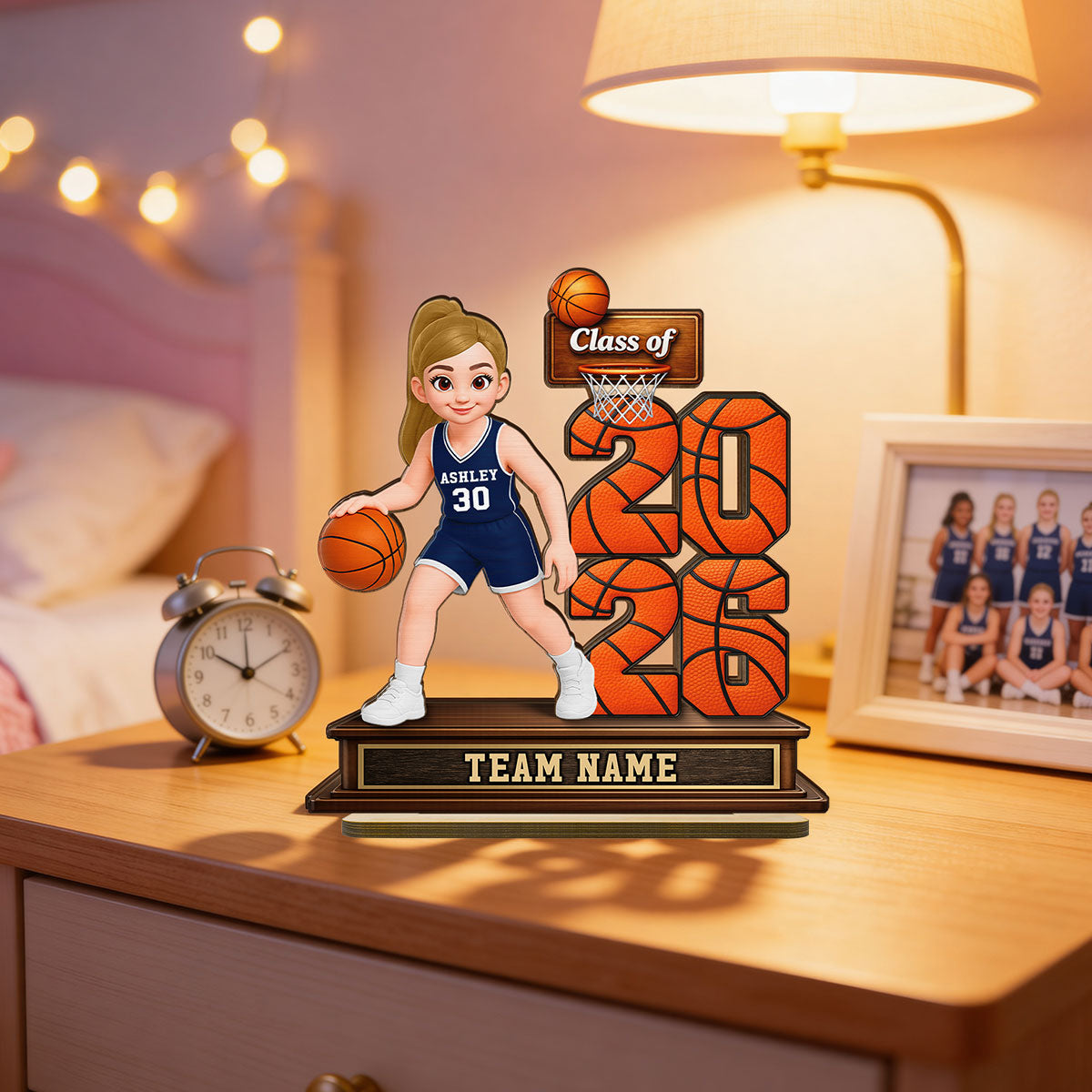 Basketball Senior Playing On Court Class Of 2026 2027 - Personalized 2-Layered Wooden Plaque - Graduation Gift For Son, Daughter