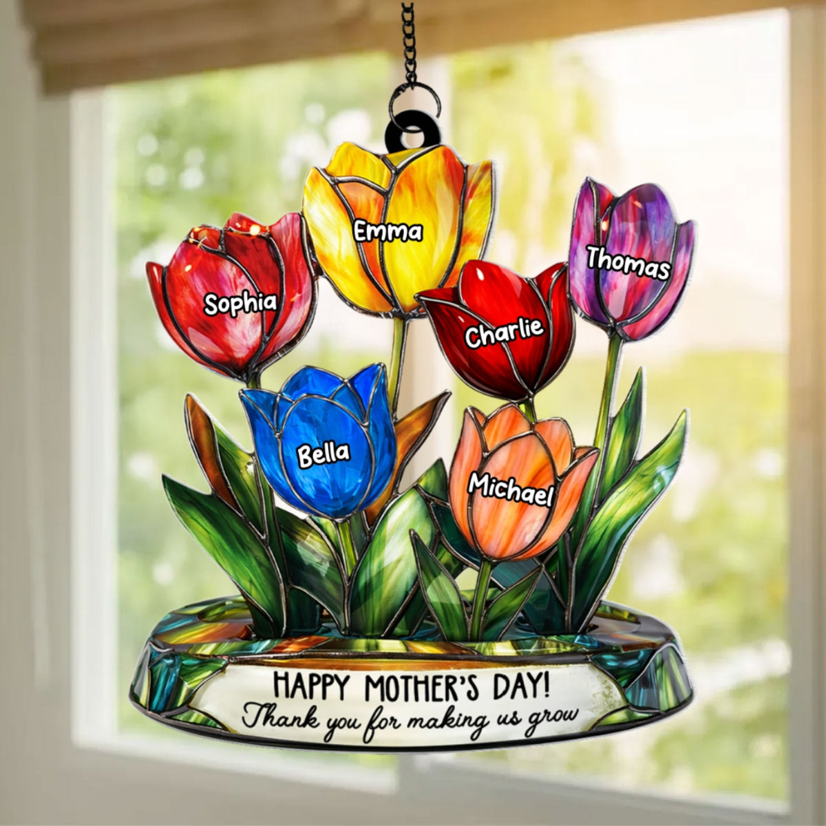 Thank You for Helping Us Grow Tulip Flowers - Personalized Suncatcher - Heartfelt Mother's Day Gift for Grandma, Mom