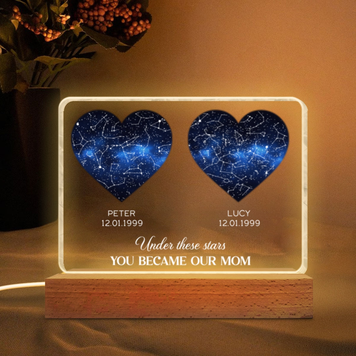 Under These Stars You Became My Mom, Custom Star Map by Date - Personalized Acrylic Block LED Night Light - Heartfelt Gift for Mom