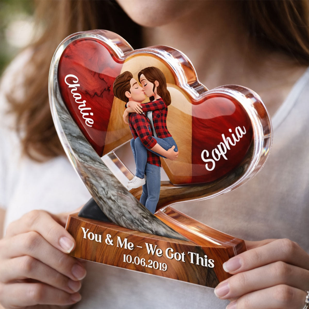 Couple Heart You & Me We Got This - Personalized Acrylic Block Plaque - Anniversary, Valentine's Day Gift, Gift For Him, Gift For Her
