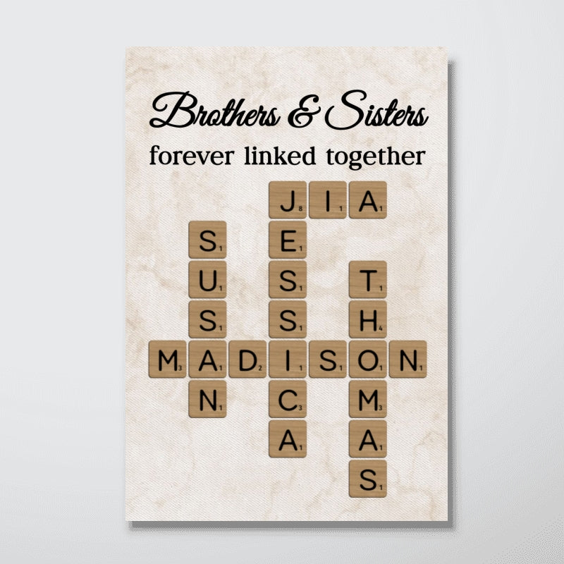 Brothers & Sisters Forever Linked Together Crossword Art - Personalized Poster - Sentimental Gift for Loved Ones