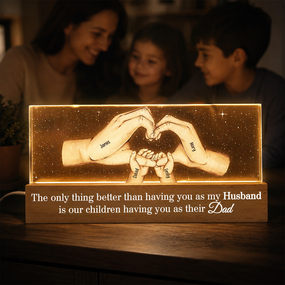 Our Children Having You As Their Dad Family Hands - Personalized Acrylic Block LED Night Light - Father's Day Gift For Husband