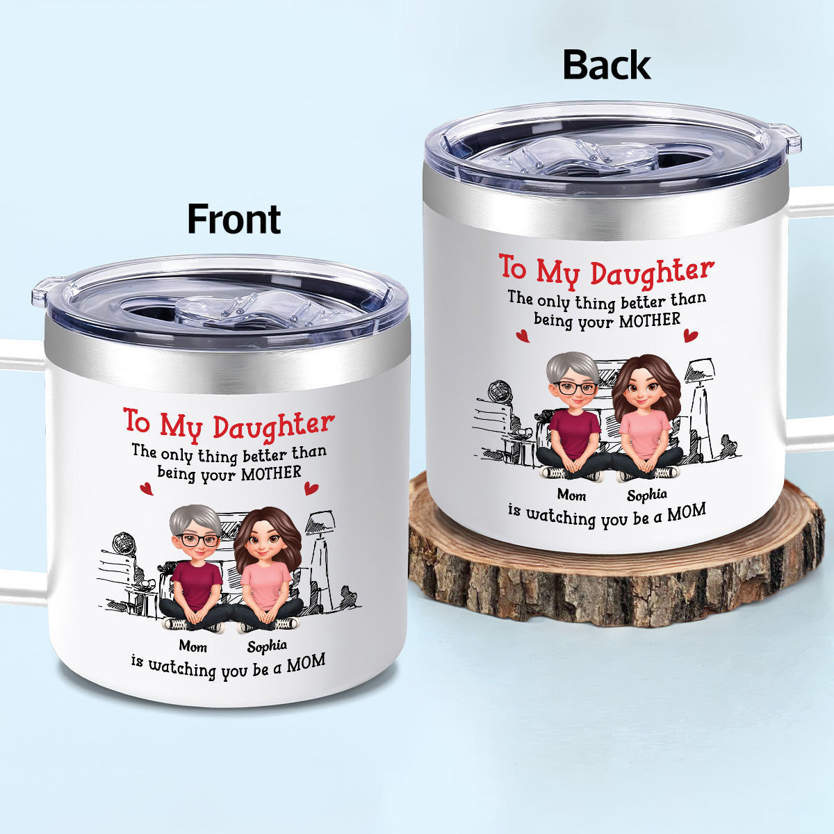 To My Daughter From Mom Dad - Personalized Tumbler With Handle - Heartfelt Mother's Day Gift For Daughter