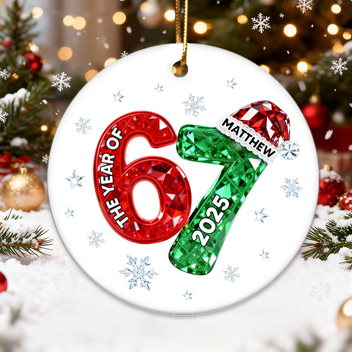 Shining Effect Teen Boy Girl 2025 Trending Slang Christmas 67 Six Seven - Personalized Ceramic Ornament - Funny Christmas Gift For Teen, Grandkid, Gen Alpha