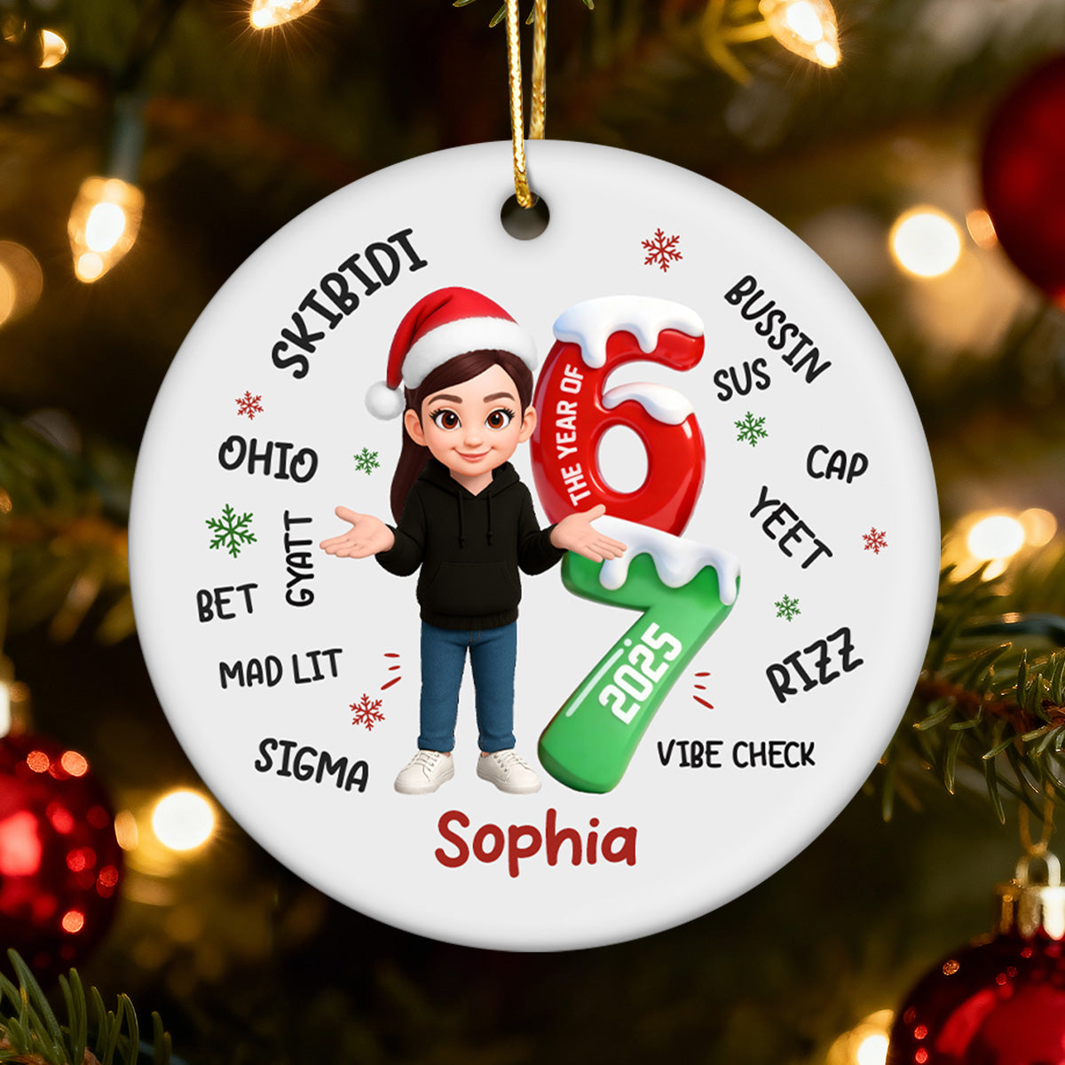 Teen Boy Girl 2025 Trending Slang Christmas 67 Six Seven Posing - Personalized Ceramic Ornament - Funny Christmas Gift For Teen, Grandkid, Gen Alpha