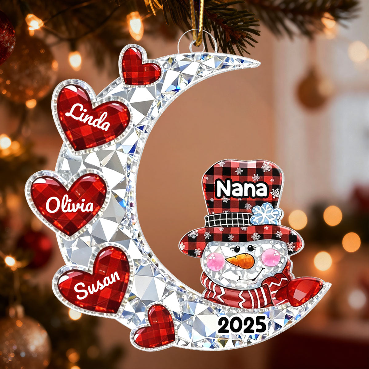 3D Crystal Effect Grandma Grandkid Moon Heart - Personalized Acrylic Ornament - Christmas Gift for Grandma, Grandkids